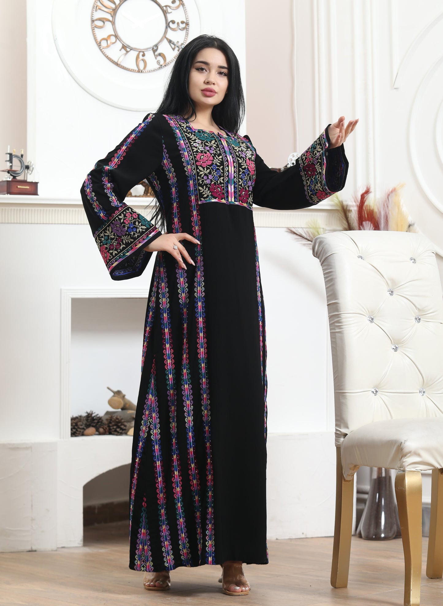 Manajel Dress Palestinian Embroidered Dress , Traditional Dress , Thobe Falahi Tatreez
