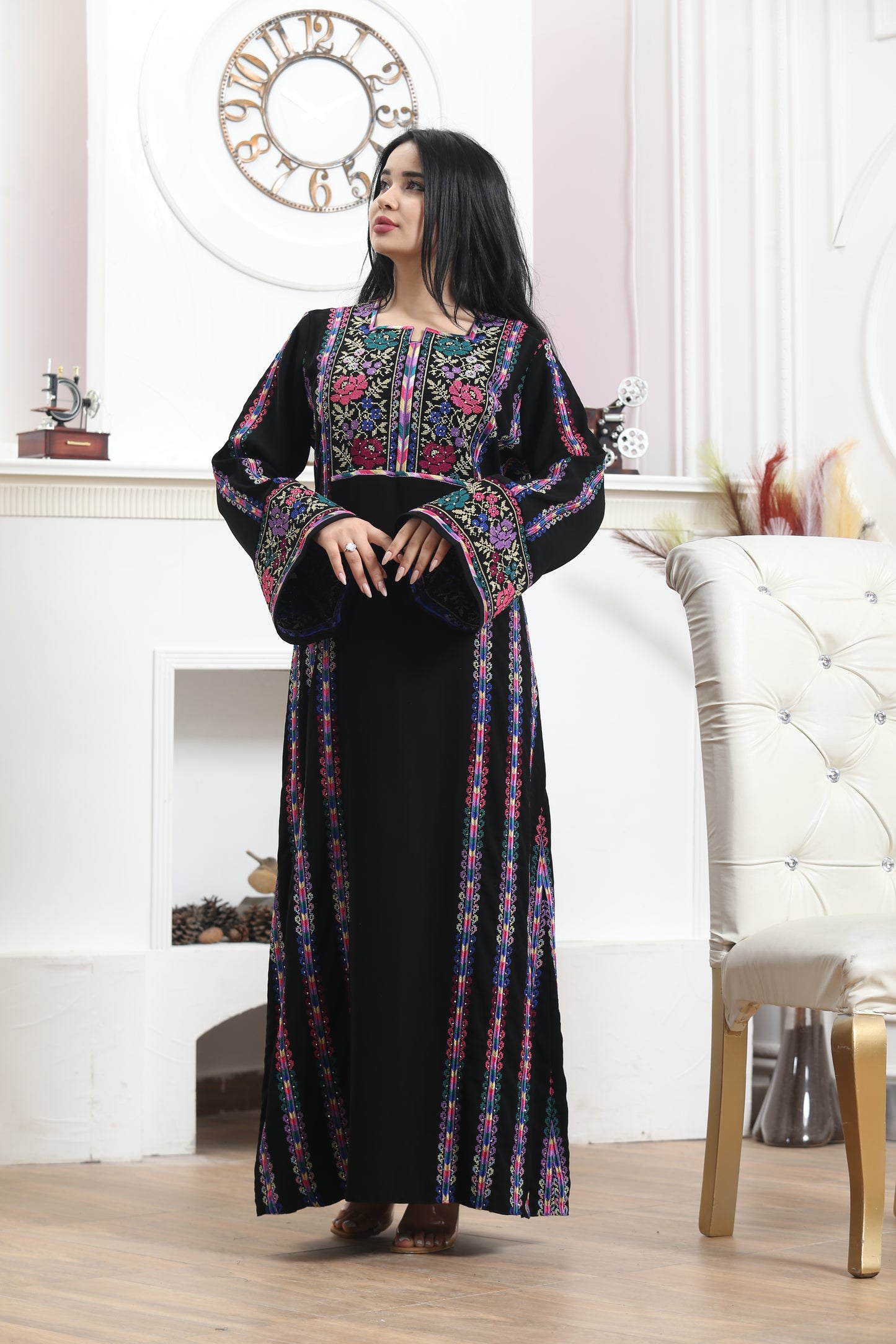 Manajel Dress Palestinian Embroidered Dress , Traditional Dress , Thobe Falahi Tatreez