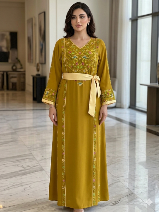 MERIGOLD 10 Branches Thobe Embroidered Dress , Traditional Dress , Thobe Falah