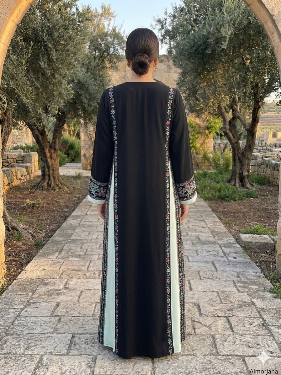 Colored Mix Palestinian Embroidered Dress , Traditional Dress , Thobe Falahi Tatreez