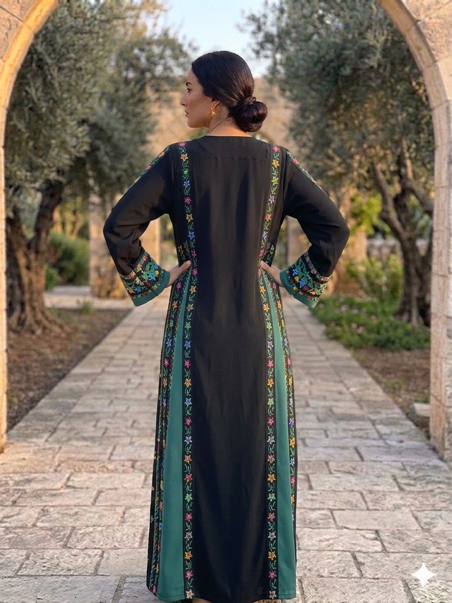 COLOR MIX Palestinian Embroidered Dress , Traditional Dress , Thobe Falahi Tatreez