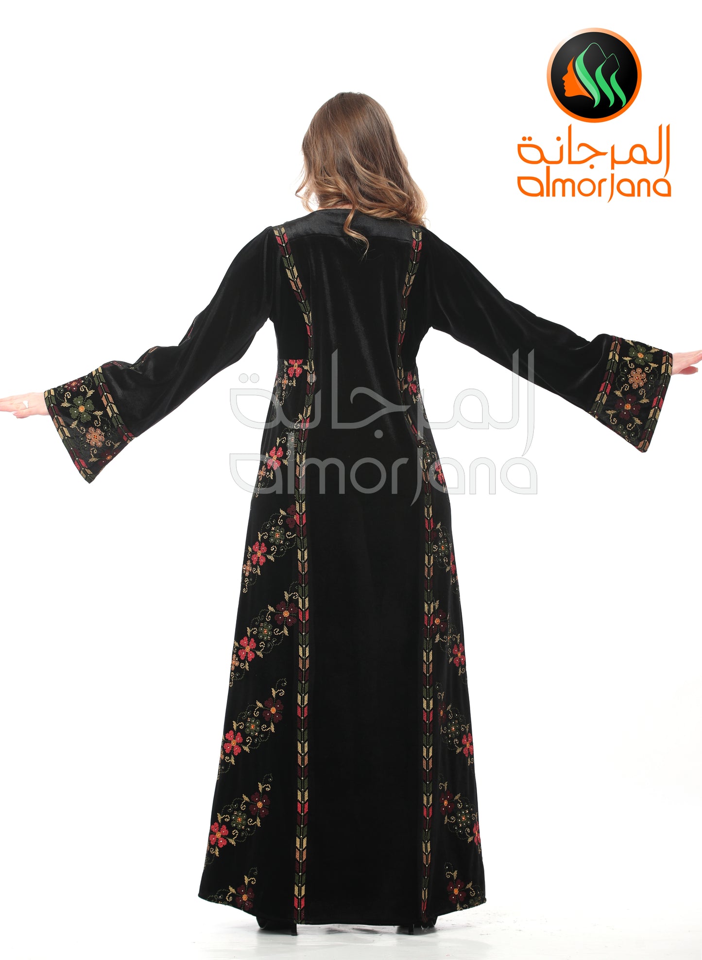 Black VelvetFlowers Palestinian Embroidered Dress Thobe