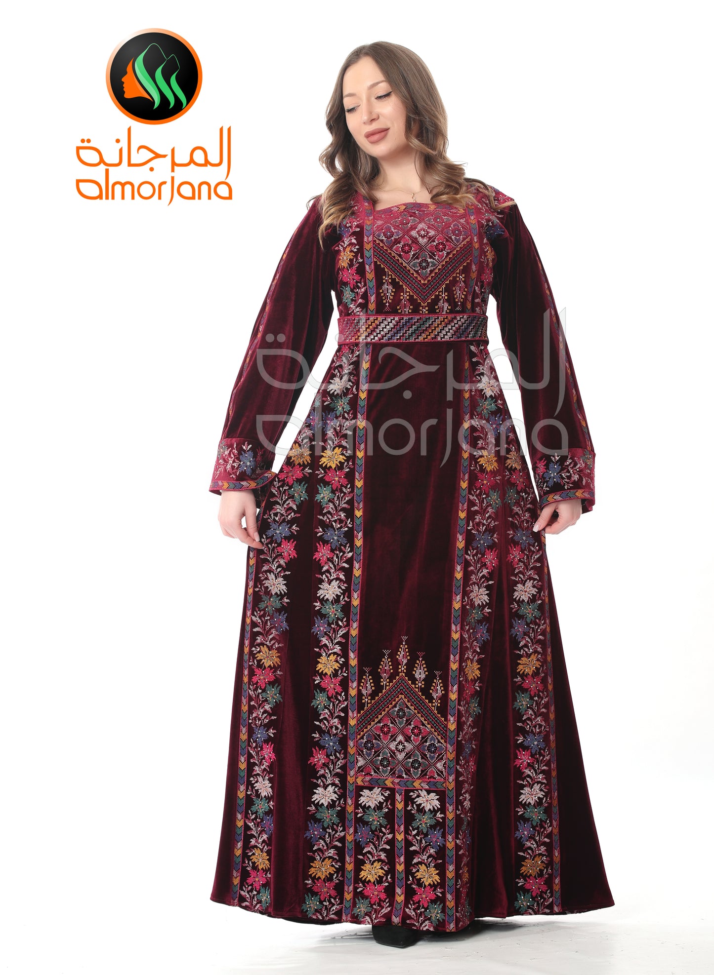 Velvet Almorjana Embroidered Dress , Traditional Dress , Thobe Falah