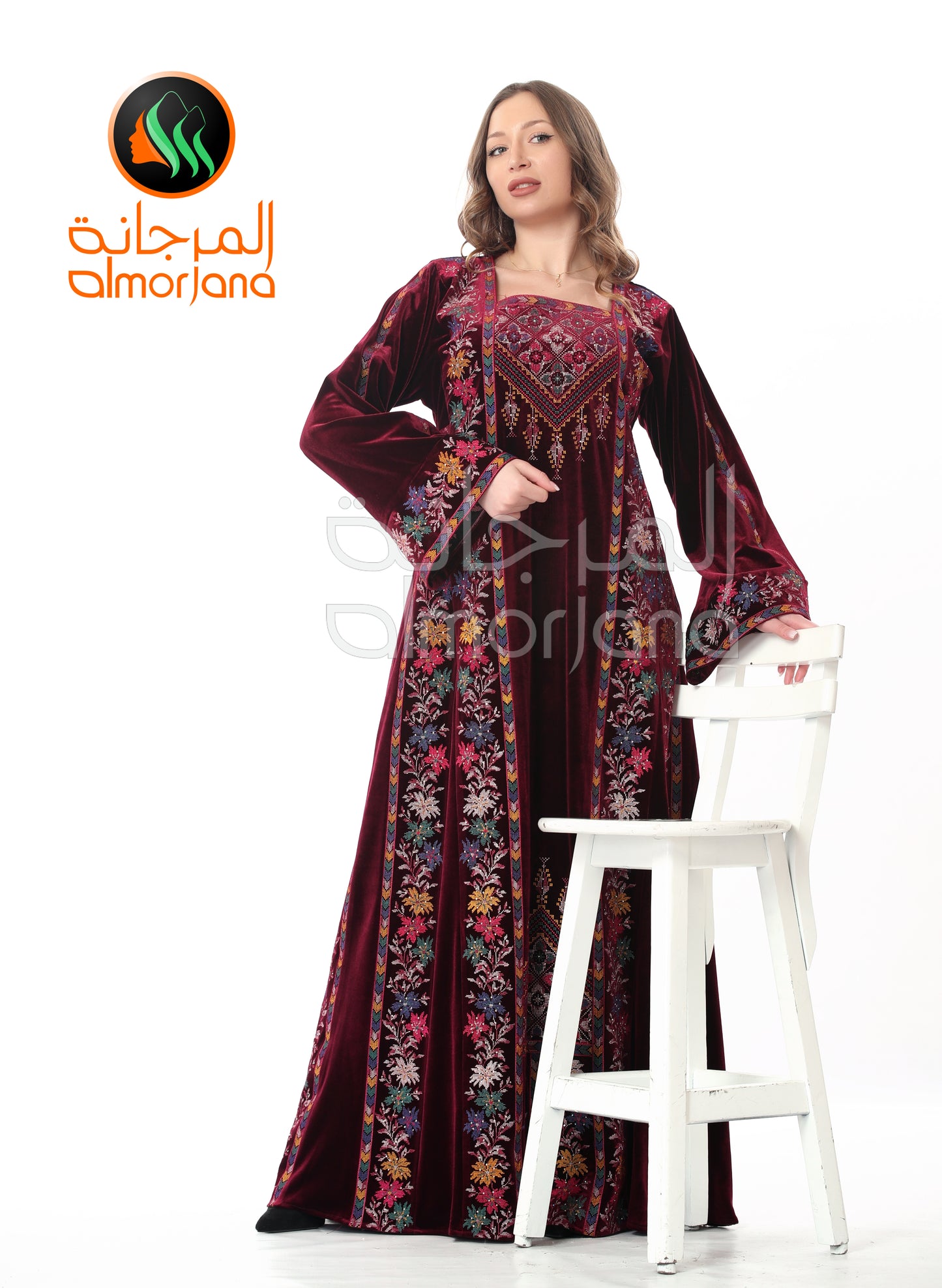 Velvet Almorjana Embroidered Dress , Traditional Dress , Thobe Falah