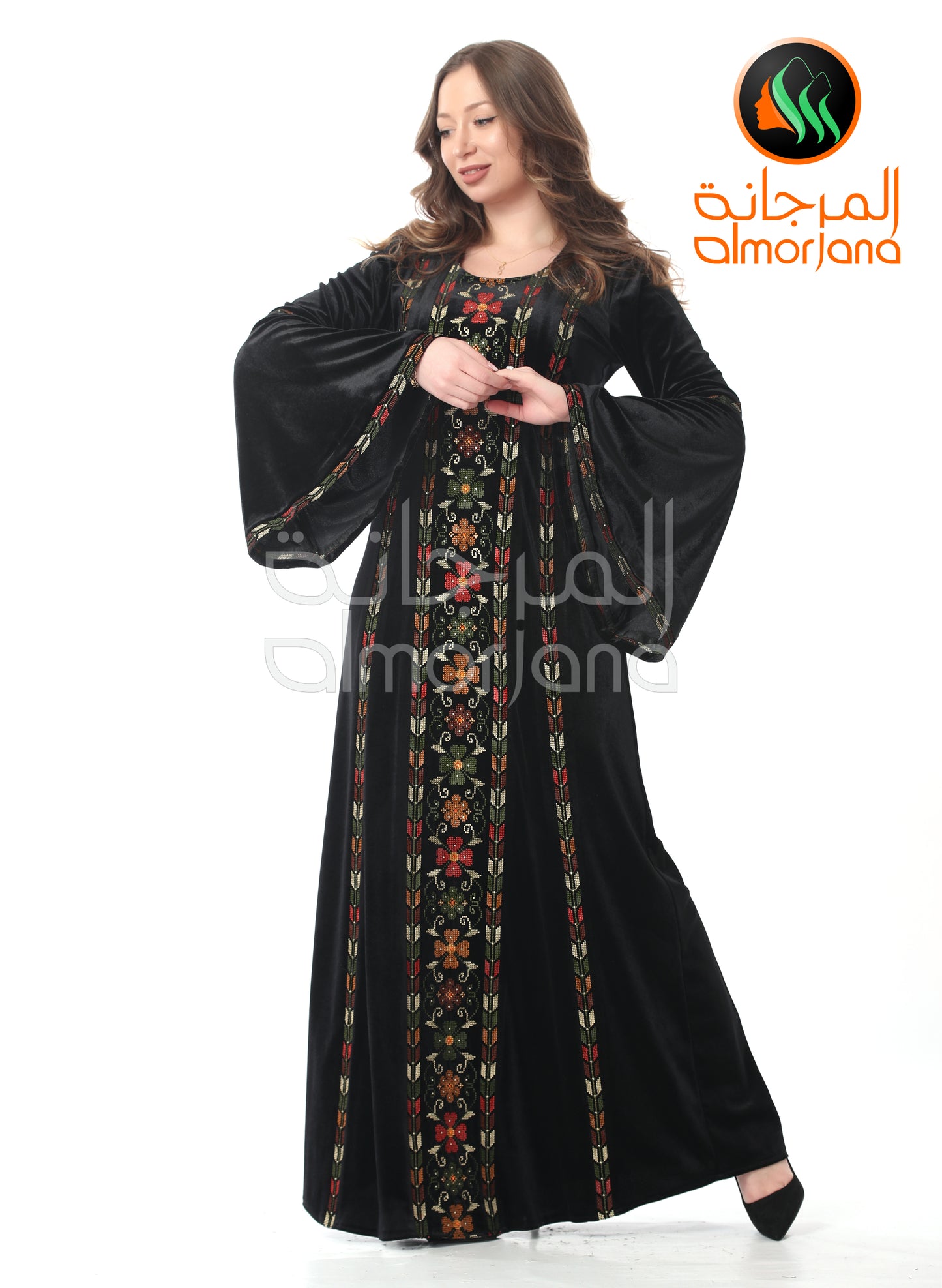 Black Velvet Almorjana Embroidered Dress , Traditional Dress , Thobe Falah