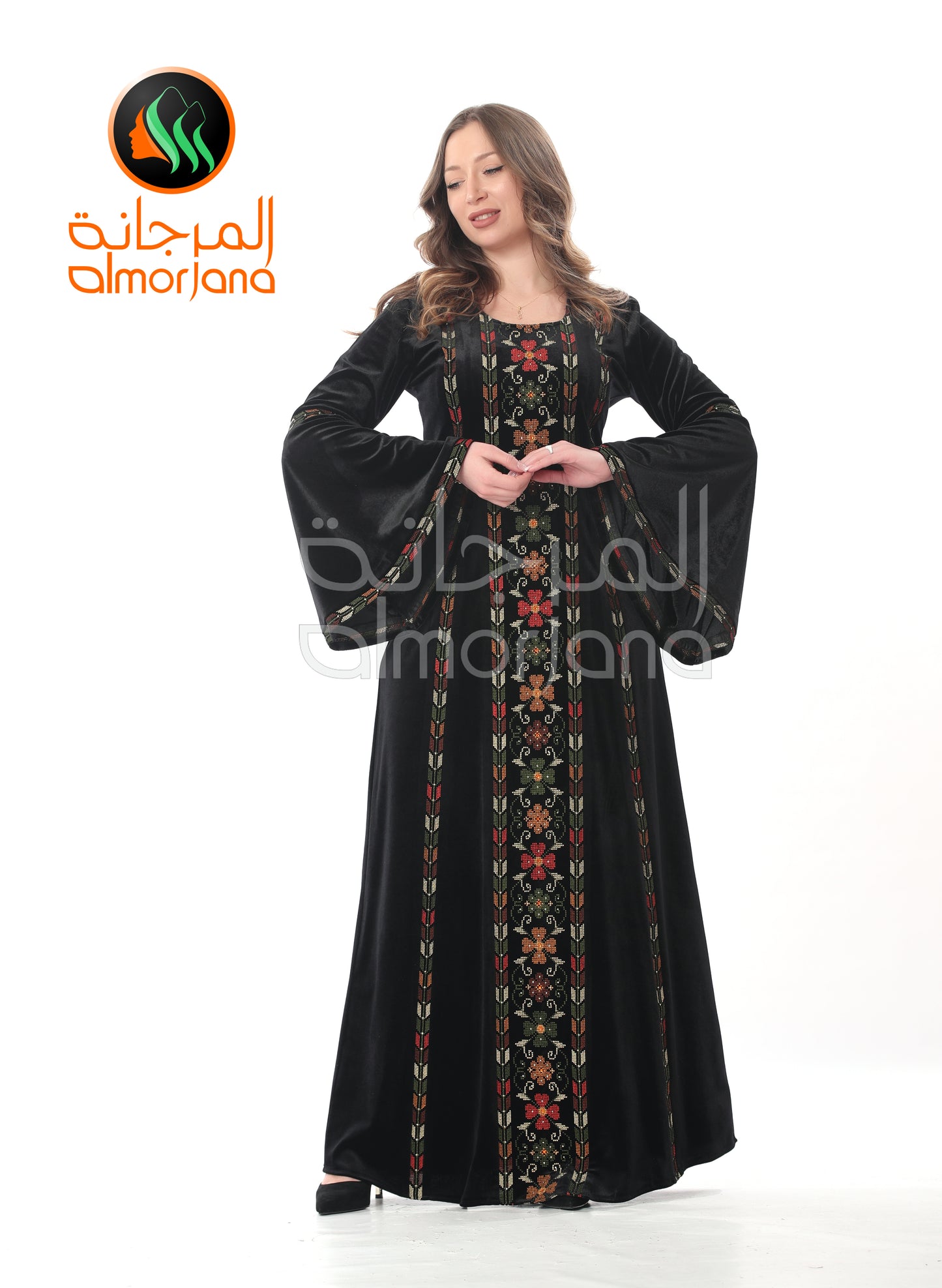 Black Velvet Almorjana Embroidered Dress , Traditional Dress , Thobe Falah