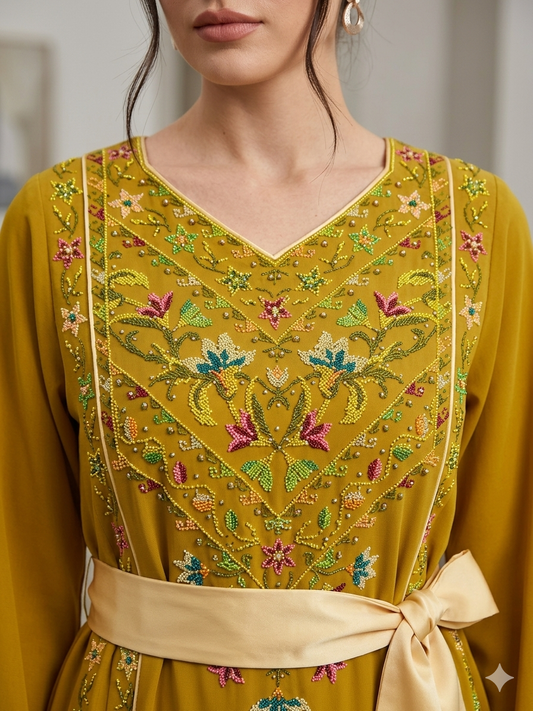 MERIGOLD 10 Branches Thobe Embroidered Dress , Traditional Dress , Thobe Falah