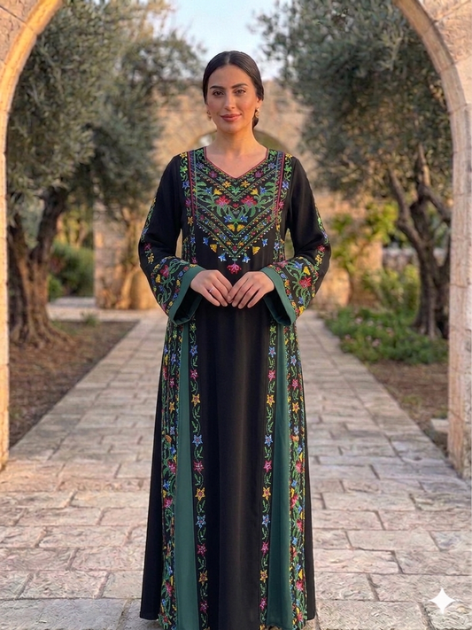COLOR MIX Palestinian Embroidered Dress , Traditional Dress , Thobe Falahi Tatreez