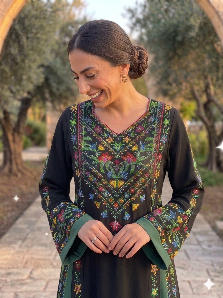COLOR MIX Palestinian Embroidered Dress , Traditional Dress , Thobe Falahi Tatreez