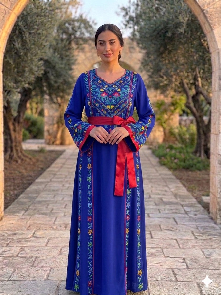 Nili 10 branch color Palestinian Embroidered Dress  Traditional Dress