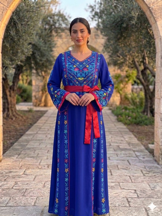 Nili 10 branch color Palestinian Embroidered Dress  Traditional Dress