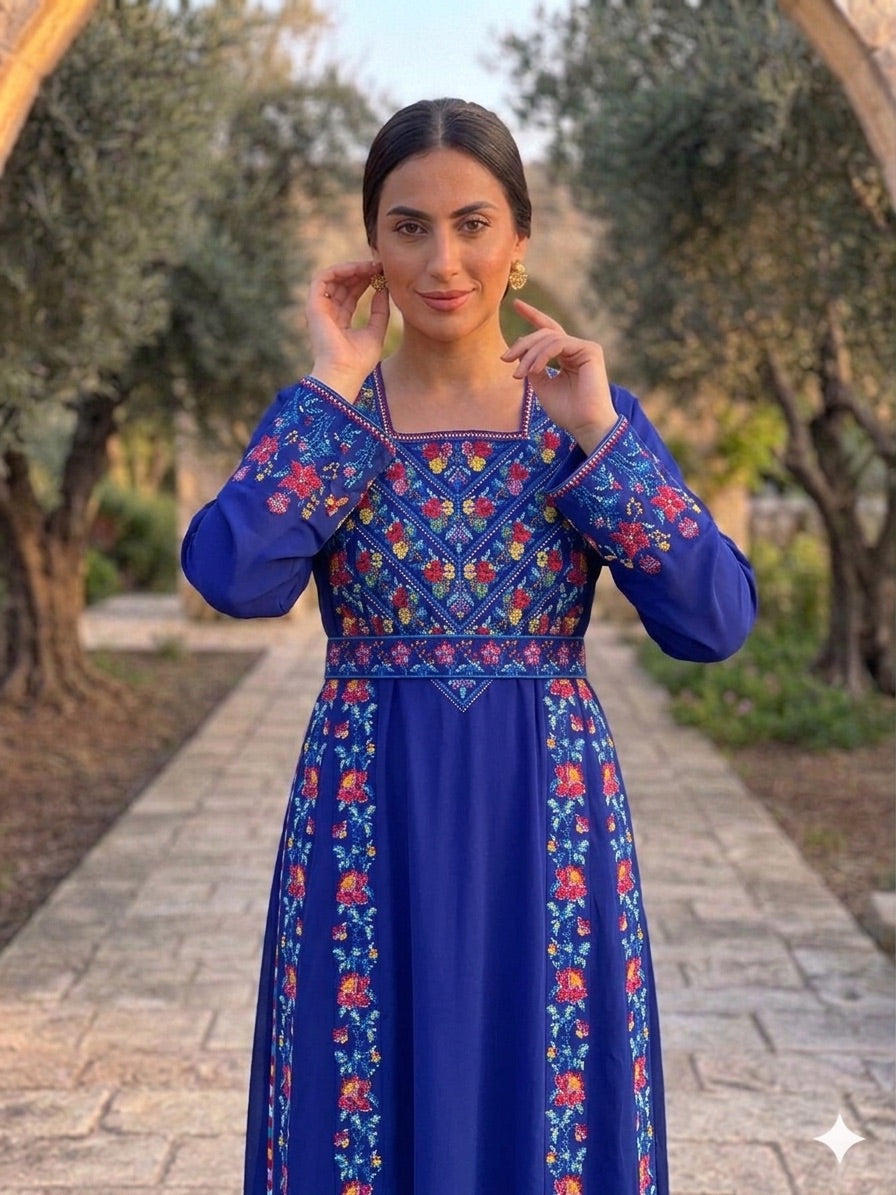 Yafa Nili color Design Dress Palestinian Embroidered Dress , Traditional Dress