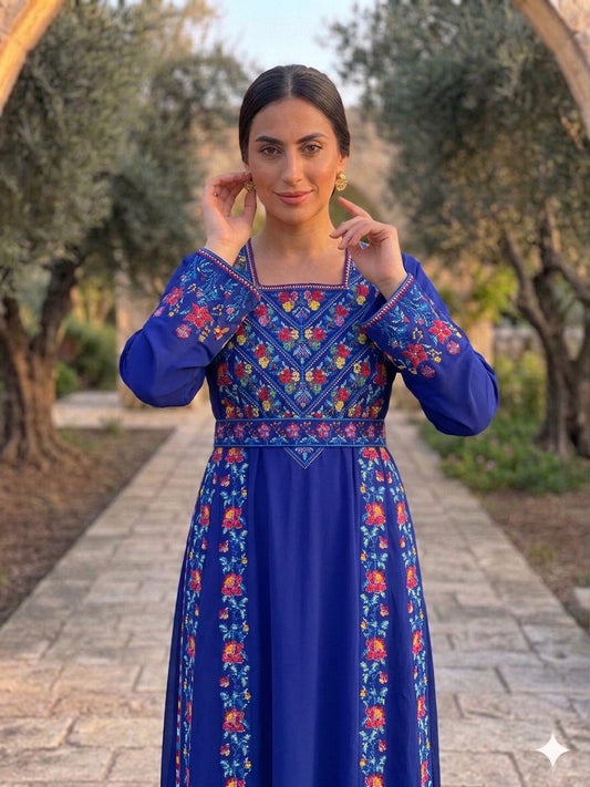 Yafa Nili color Design Dress Palestinian Embroidered Dress , Traditional Dress