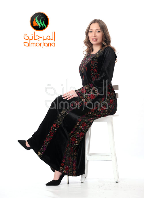 Black Velvet Almorjana Embroidered Dress , Traditional Dress