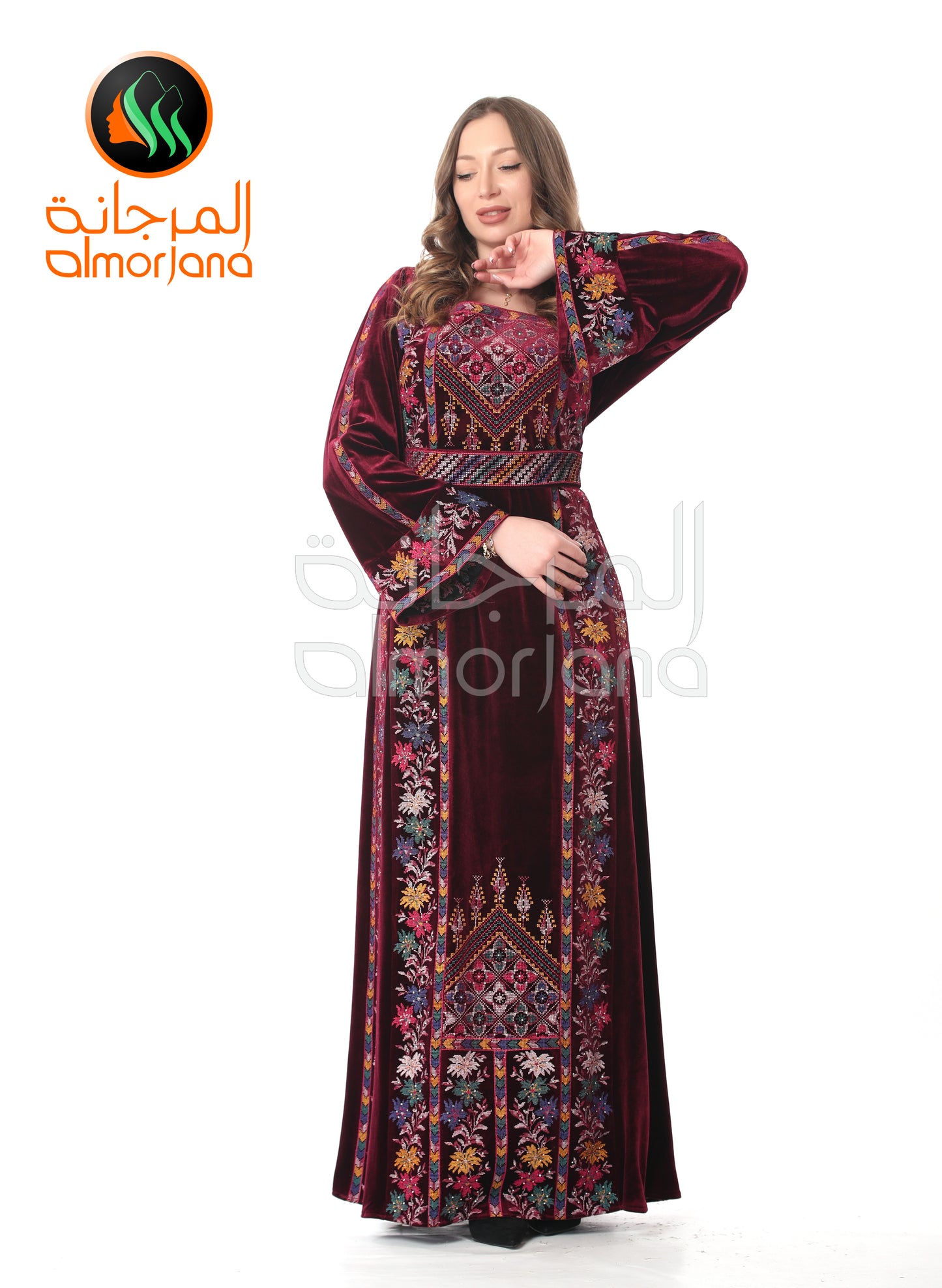 Velvet Almorjana Embroidered Dress , Traditional Dress , Thobe Falah