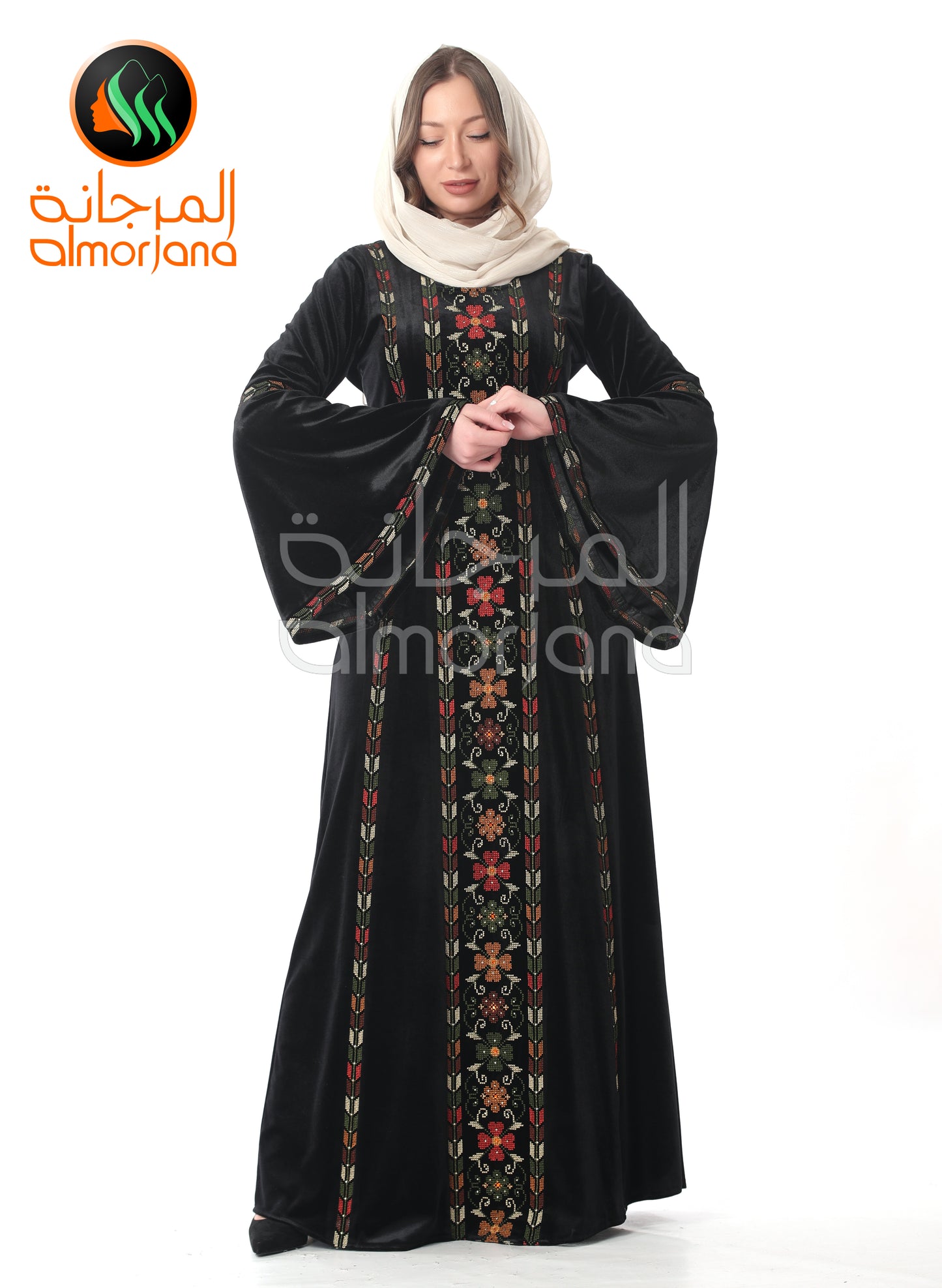 Black Velvet Almorjana Embroidered Dress , Traditional Dress , Thobe Falah